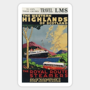 The Western Highlands of Scotland - LMS - Vintage Railway Travel Poster - 1920s Sticker